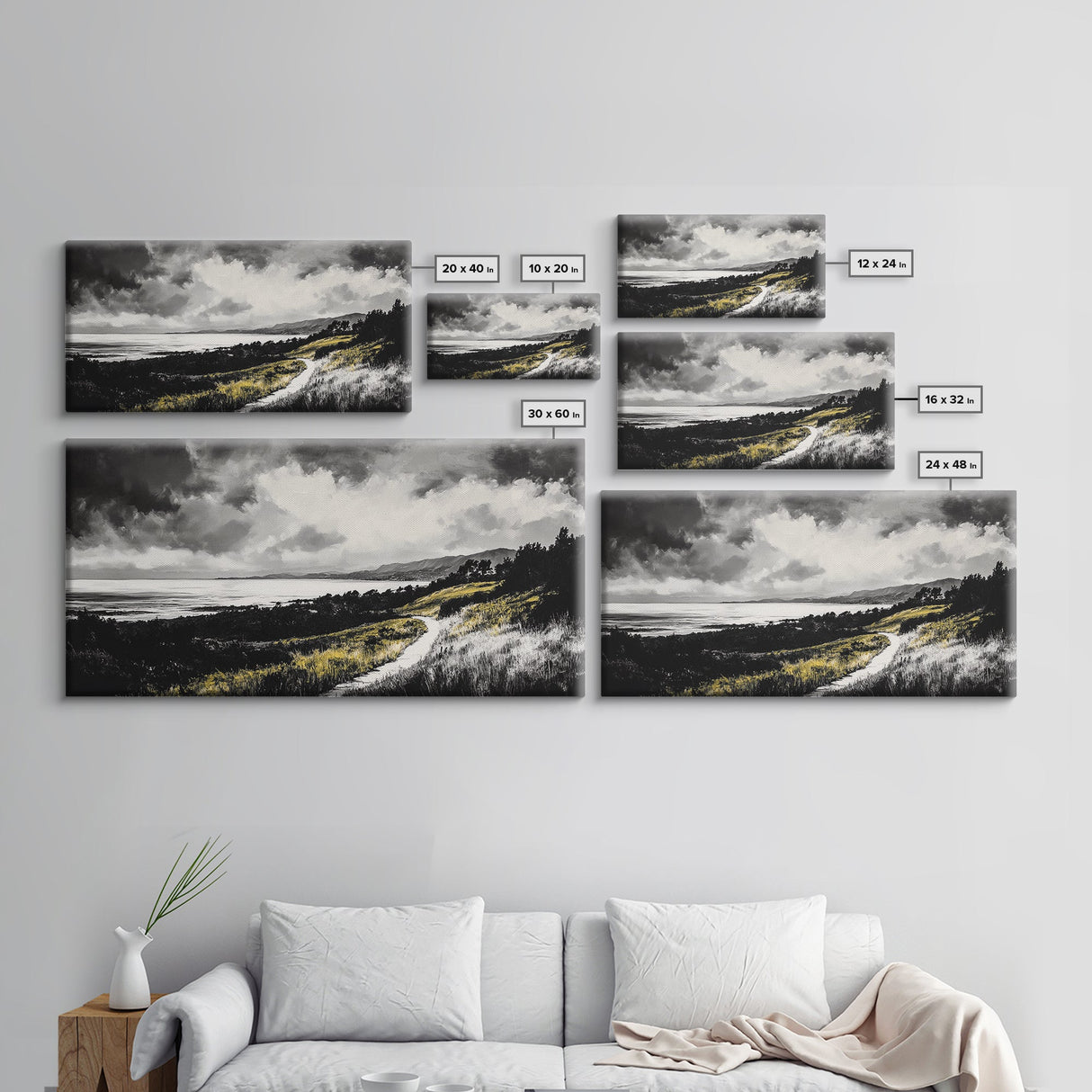 Golden Field, Pathway Landscape, Black and White Art, Moody Sky, Scenic Wall Decor, Office Wall Art, Canvas Print, Minimalist Nature
