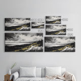 Golden Field, Pathway Landscape, Black and White Art, Moody Sky, Scenic Wall Decor, Office Wall Art, Canvas Print, Minimalist Nature
