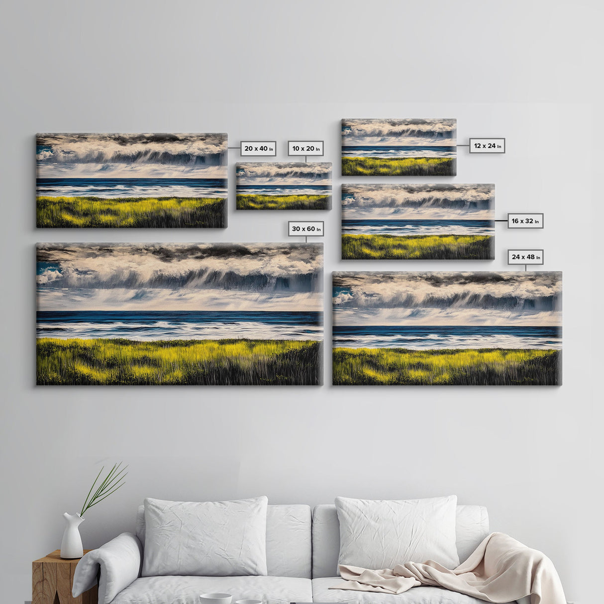 Rain Over Ocean, Blue Seascape, Beach House Decor, Coastal Art, Atmospheric Painting, Nature Inspired, Office Wall Art, Framed Canvas Print