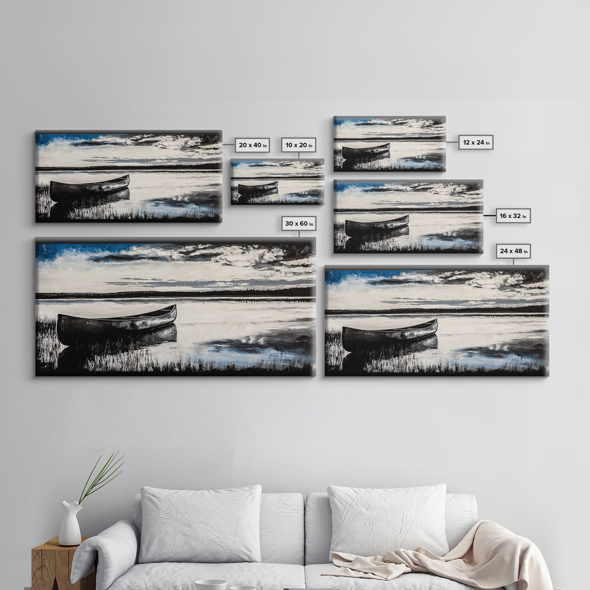 Still Water, Black and White Art, Reflection Canvas Print, Lake Scene Wall Art, Nature Decor, Peaceful Home Art, Framed Canvas Print