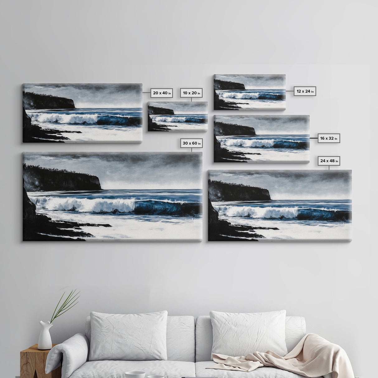 Ocean Waves, Coastal Scene, Monochrome Seascape, Framed Canvas Print, Beach House Decor, Minimalist Ocean Art, Modern Wall Art