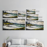 Foggy Shoreline, Rolling Waves, Coastal Landscape, Framed Canvas Print, Beach House Wall Art, Minimalist Decor, Modern Seascape Art