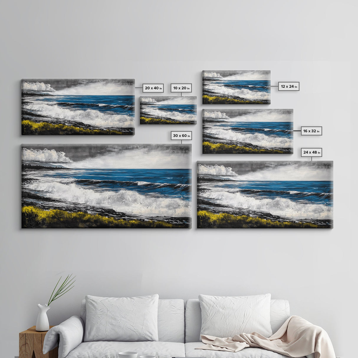 Tropical Shore, Emerald Waters, Stormy Sky, Canvas Print, Coastal Wall Art, Beach House Decor, Ocean Painting, Living Room Artwork