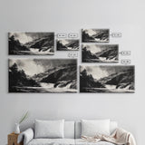 Waterfall Painting, Dramatic Nature, Mountain River, Framed Canvas Print, Monochrome Art, Nature Decor, Lodge Wall Art, Rustic Home