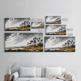 Tropical Beach, Palm Trees, Black and White, Coastal Art, Modern Minimalist, Framed Canvas Print, Beach House Decor, Nature Wall Art