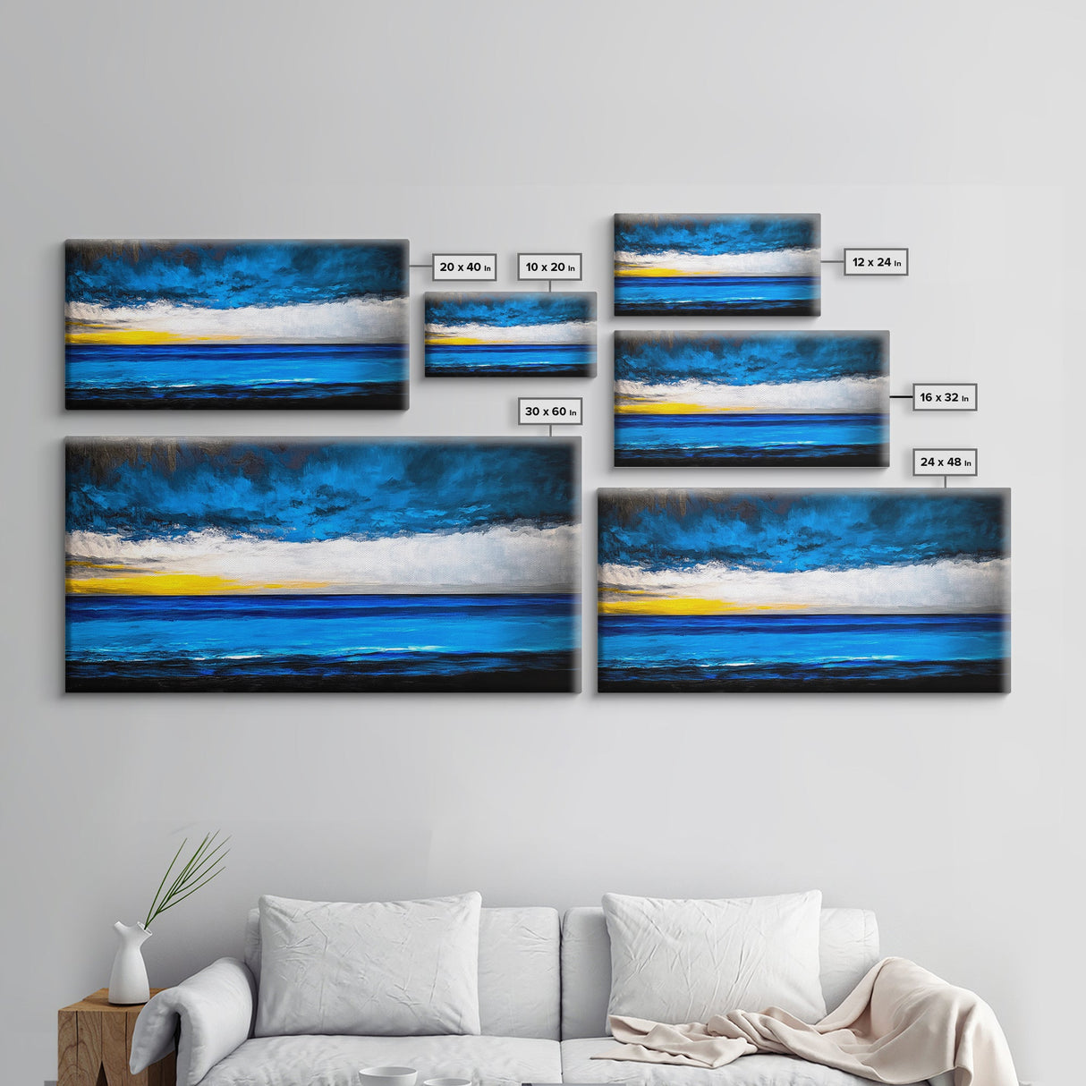 Ocean Waves, Deep Blue, Stormy Sky, Coastal Painting, Modern Seascape, Framed Canvas Print, Beach House Decor, Minimalist Wall Art