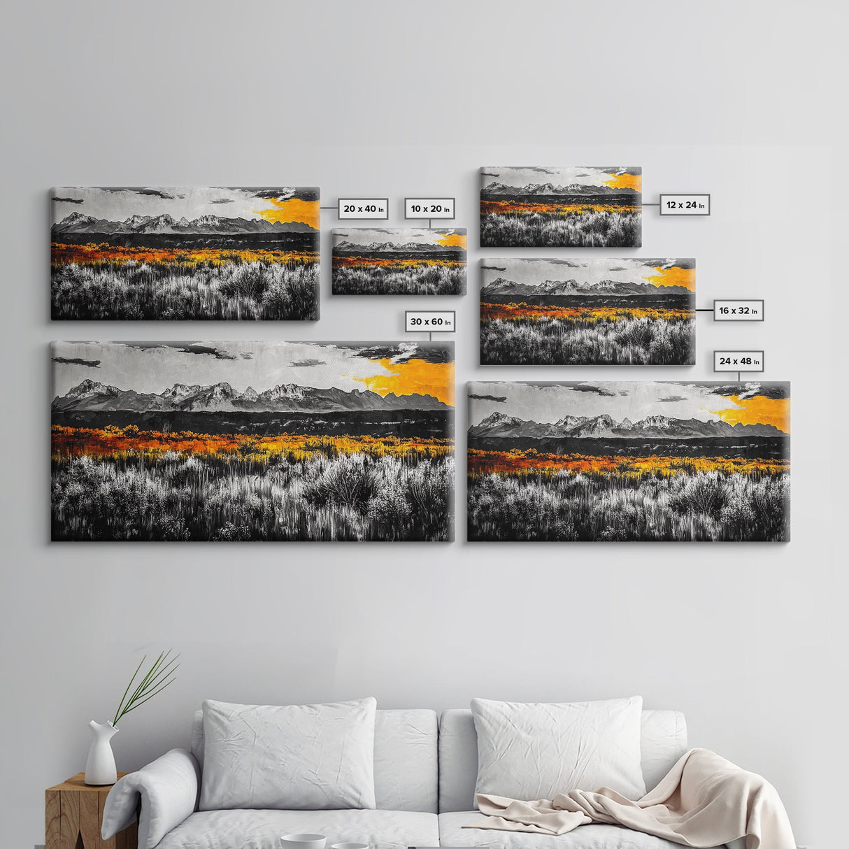 Mountain Range, Autumn Colors, Rustic Landscape, Moody Sky, Warm Tones, Framed Canvas Print, Cabin Wall Decor, Living Room Art