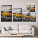 Black White Landscape, Yellow Wildflower Field, Nature Wall Art, Rustic Farmhouse Art, Country Home Decor, Office Art, Framed Canvas Print
