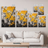Abstract Autumn Leaves, Black White Orange, Nature Wall Art, Rustic Decor, Minimalist Fall Artwork, Living Room Art, Framed Canvas Print