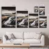 Coastal Landscape, Black and White, Framed Canvas Print, Nature Wall Art, Living Room Decor, Modern Farmhouse Art, Neutral Tones