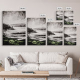 Misty Mountain View, Black and White Landscape, Minimalist Nature Wall Art, Bedroom Decor, Framed Canvas Print, Neutral Aesthetic