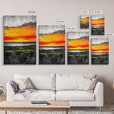 Fiery Sunset Glow, Dramatic Sky Painting, Vibrant Landscape Art, Living Room Decor, Bold Color Wall Art, Framed Canvas Print