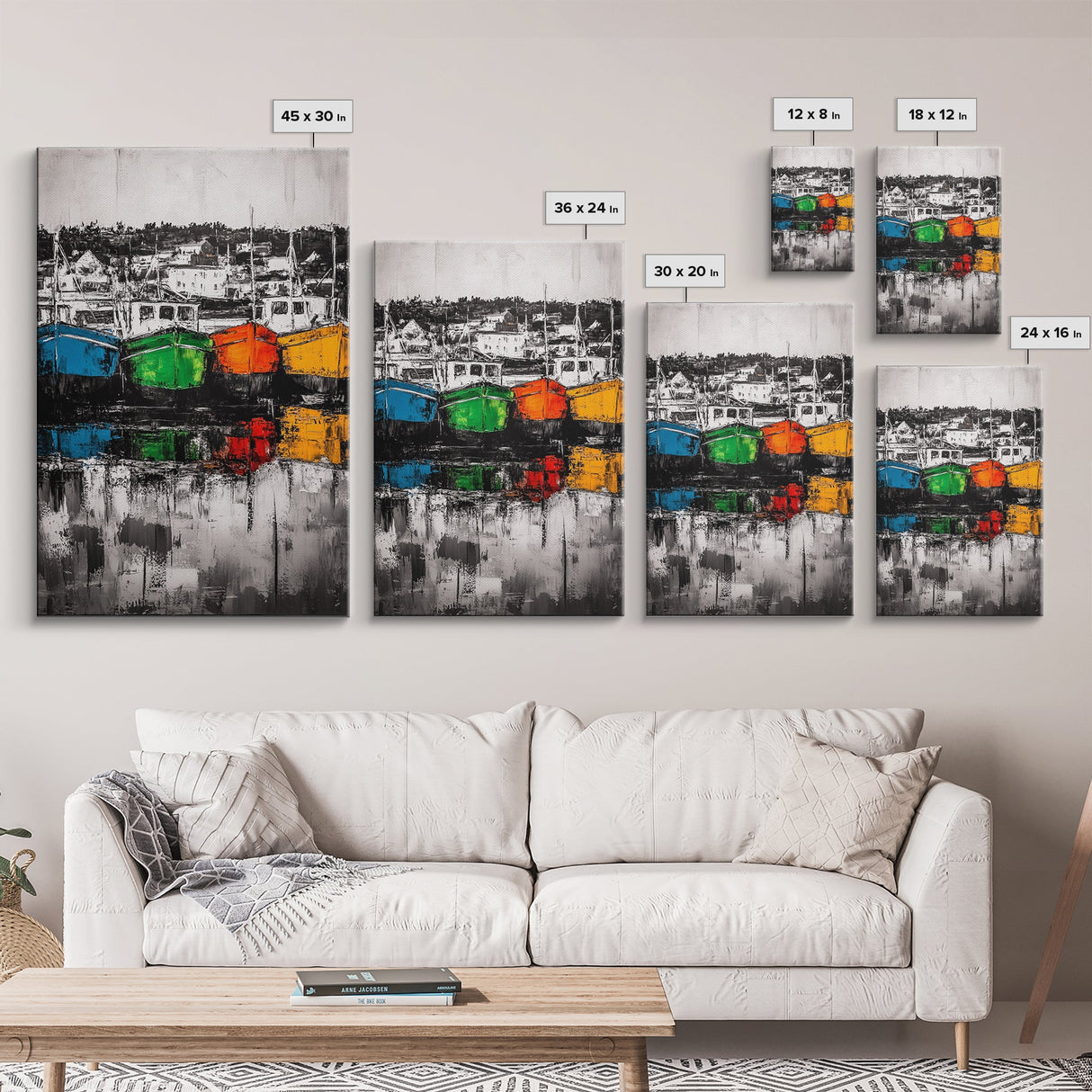 Fishing Boats, Nautical Decor, Coastal Wall Art, Harbor Painting, Framed Canvas Print, Rustic Art, Beach House Wall Art, Living Room Decor