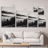 Misty Mountain, Black White Wall Art, Landscape Painting, Nature Artwork, Modern Home Decor, Minimalist Art, Framed Canvas Print