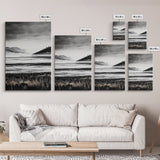 Serene Lake, Black and White Artwork, Misty Mountains, Nature Decor, Minimalist Landscape, Home Office Art, Canvas Print