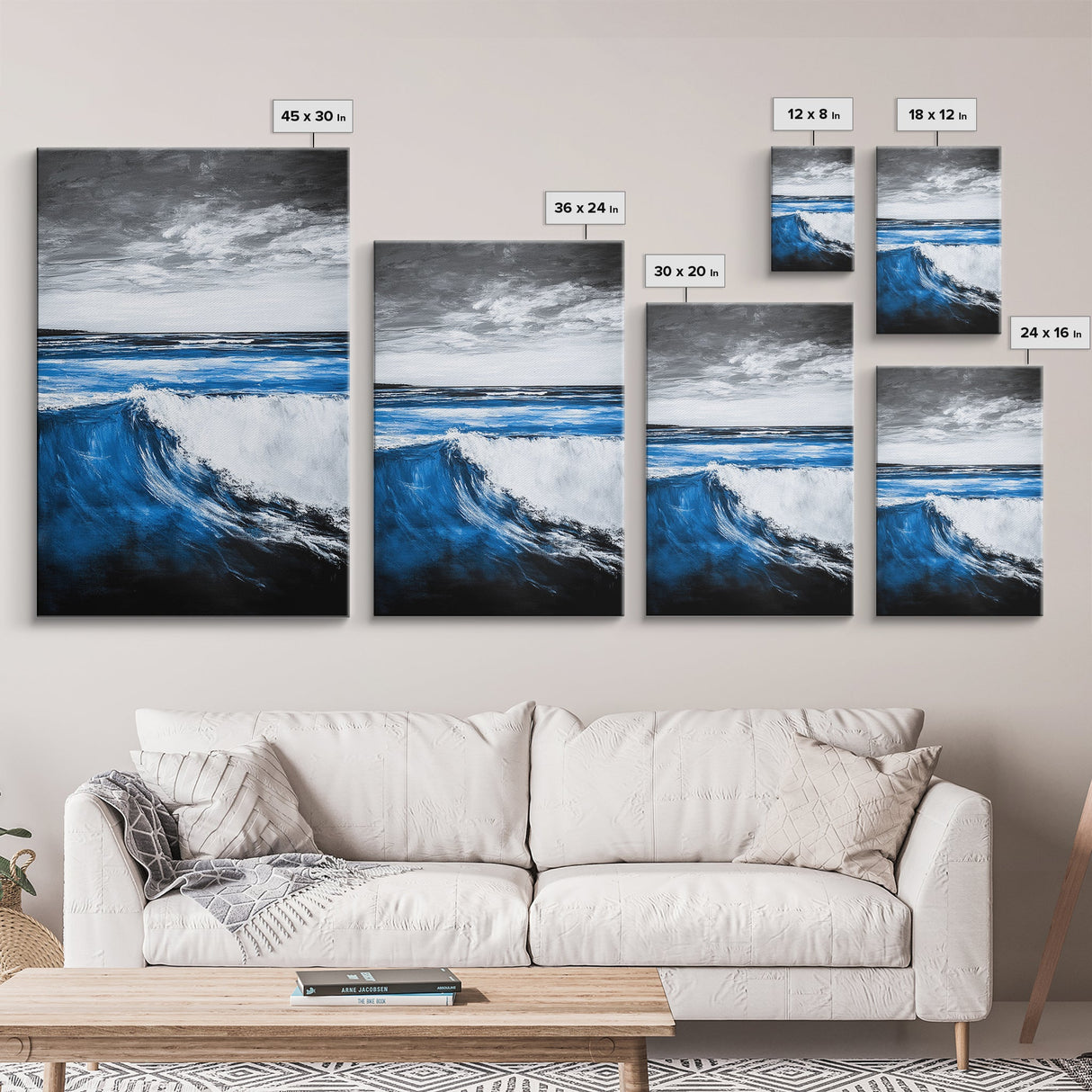Ocean Wave, Beach Wall Art, Coastal Decor, Nautical Art, Large Wall Art, Blue Abstract, Modern Art, Living Room Decor, Framed Canvas Print