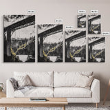 Steel Bridge, Industrial Wall Art, Black and White Landscape, Cityscape Art, Rustic Metal, Loft Style, Office Wall Art, Framed Canvas Print