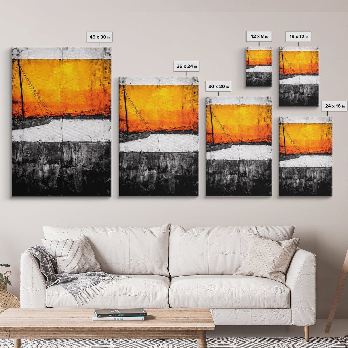 Sunset Sailboat, Nautical Art, Coastal Wall Decor, Warm Color Palette, Abstract Seascape, Modern Ocean Art, Vibrant Painting, Canvas Print