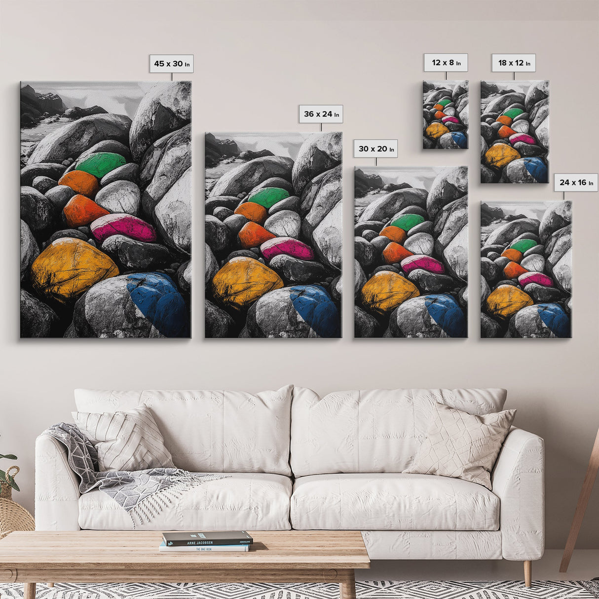 Vibrant Stones, Colorful Art, Modern Abstract, Nature Inspired, Coastal Wall Art, Unique Home Decor, Statement Piece, Framed Canvas Print