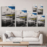 Sailboat Harbor, Nautical Art, Seaside Painting, Coastal Home Decor, Black and White Art, Ocean Wall Art, Elegant Living Room Art