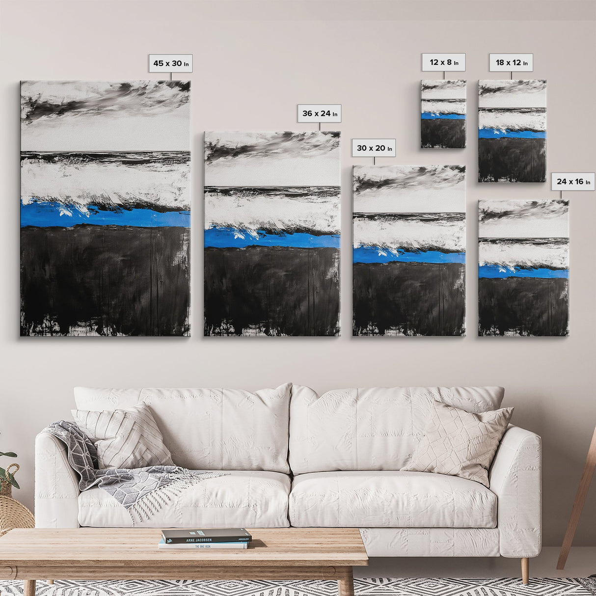 Monochrome Waves, Coastal Serenity, Abstract Seascape, Canvas Print, Minimalist Art, Modern Beach House Decor, Office Wall Art