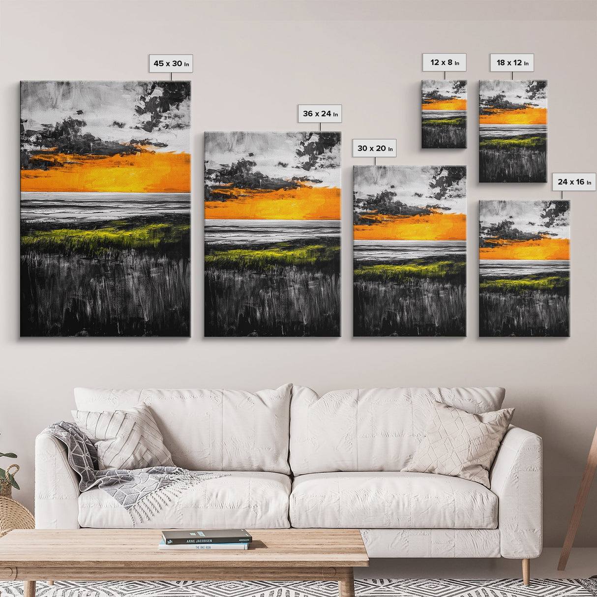 Sunset Glow, Orange Sky, Dramatic Landscape, Fall Wall Art, Framed Canvas Print, Nature Painting, Living Room Wall Art, Autumn Decor
