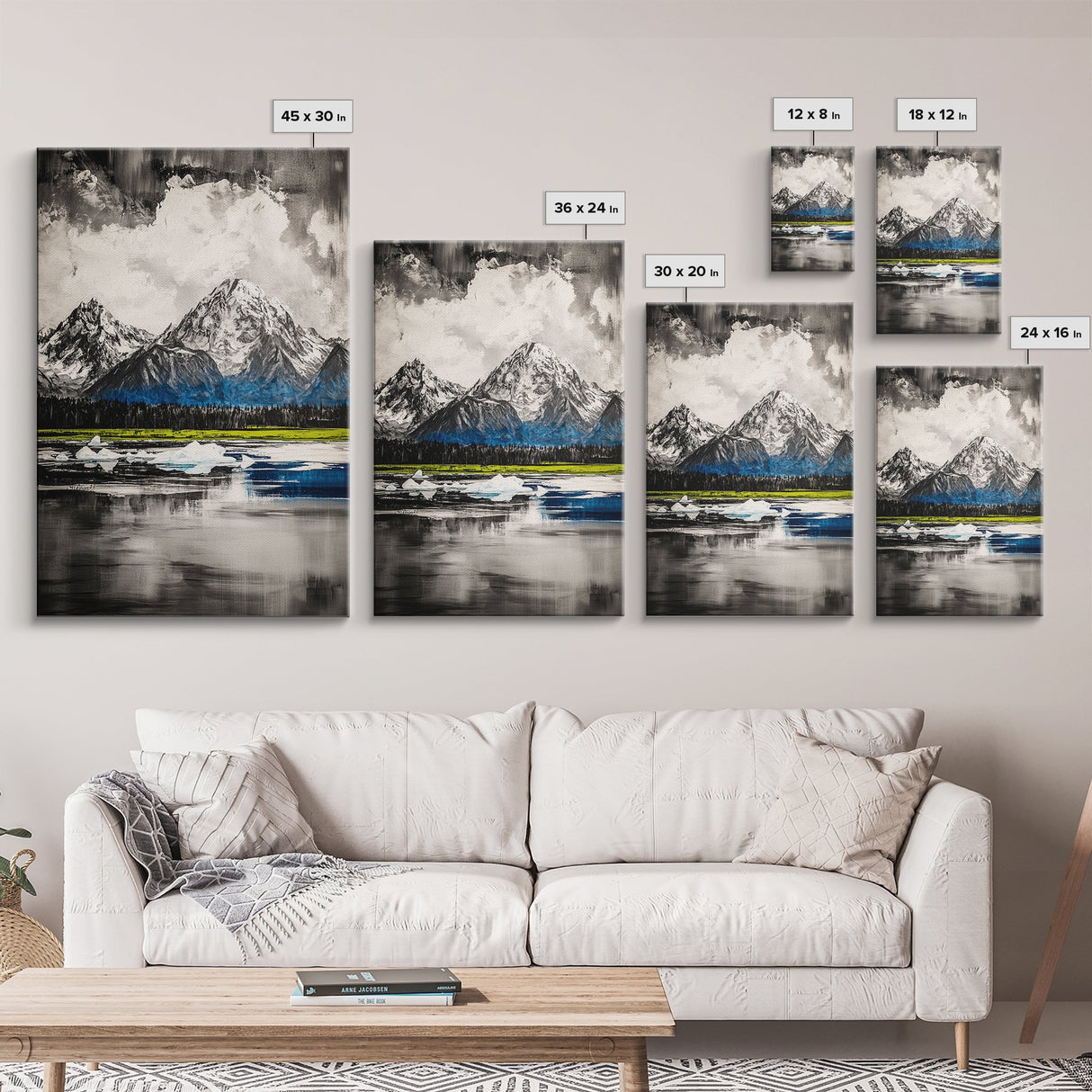 Mountain Reflections, Ice Peaks, Nature Landscape, Serene Wilderness, Canvas Print, Adventure Art, Cabin Decor, Living Room Wall Art