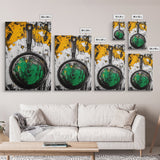 Abstract Frying Pan, Rustic Kitchen Art, Modern Industrial Wall Decor, Black Yellow Green Art, Unique Foodie Gift, Canvas Print