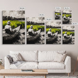 Kayaker River Scene, Black White Green Landscape, Peaceful Nature Art, Adventure Outdoor Wall Decor, Rustic Cabin Gift, Canvas Print