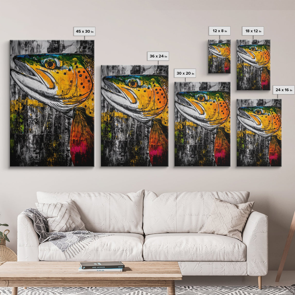 Vibrant Trout, Fishing Art, Rustic Wall Decor, Wildlife Art, Cabin Wall Art, Fisherman Gift, Framed Canvas Print, Nature Inspired Home