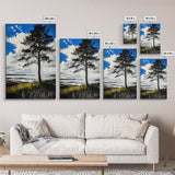 Lone Tree, Coastal Sunset, Blue Sky Painting, Black and White Landscape, Nature Art, Modern Wall Decor, Framed Canvas Print, Tranquil Mood