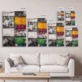 Abstract Modern Art, Black White Geometric, Yellow Red Green Blocks, Minimalist Wall Decor, Office Art, Mid Century Style, Canvas Print