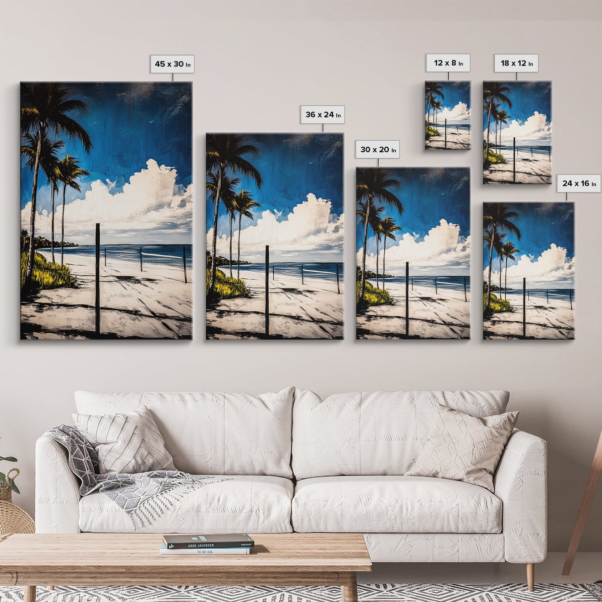 Palm Tree Beach Scene, Vibrant Blue Sky, Tropical Art, Coastal Landscape, Modern Ocean Wall Decor, Summer Home Artwork, Canvas Print