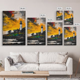 Sunset Lighthouse, Coastal Glow, Nautical Wall Art, Bold Seascape, Beach Home Decor, Warm Tones, Living Room, Canvas Print, Gift Idea