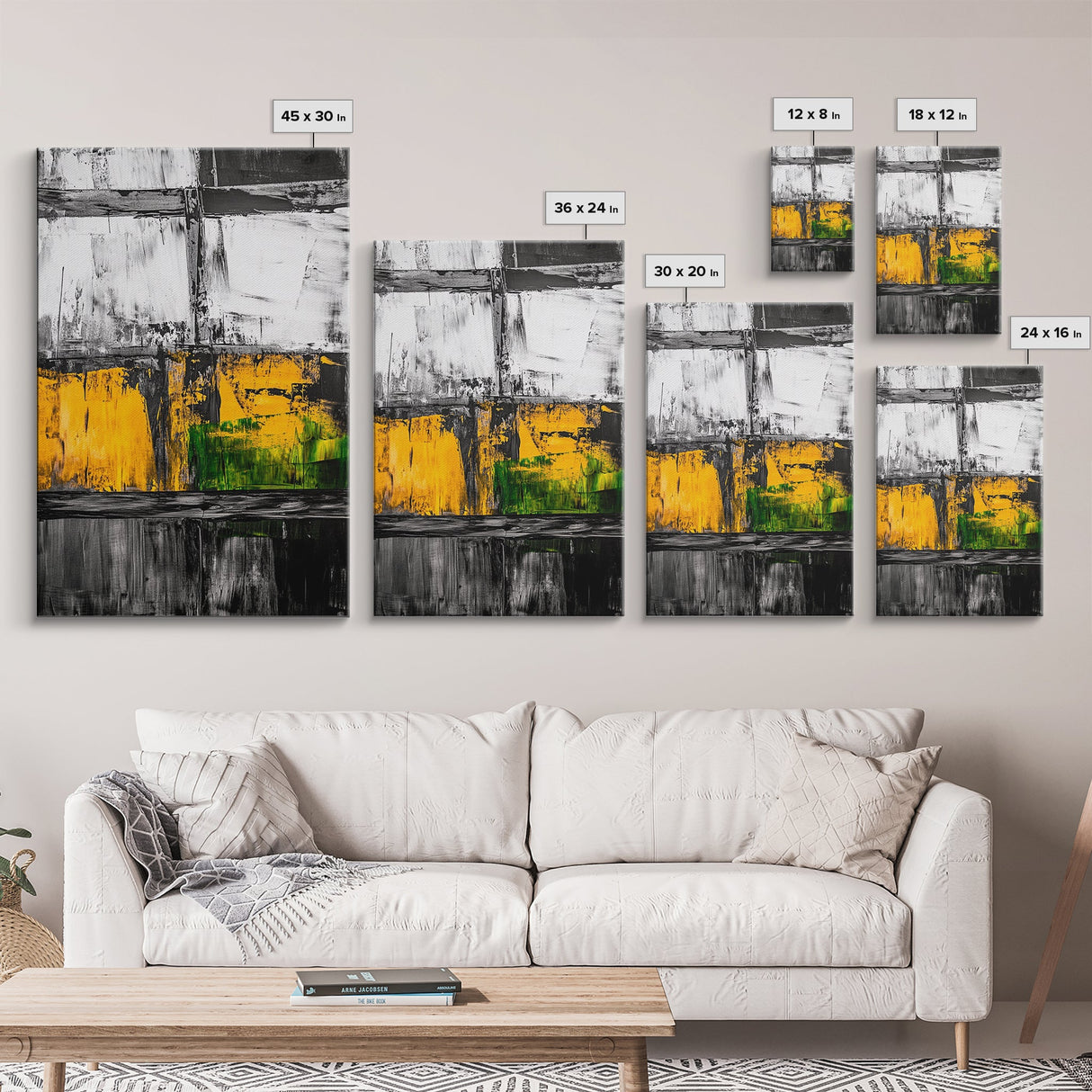 Industrial Texture, Abstract Modern Art, Yellow Green Minimalist, Contemporary Home Decor, Statement Wall, Framed Canvas Print, Gift Idea
