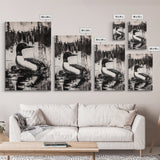 Loon, Lake Reflection, Nature Wall Art, Framed Canvas Print, Black and White Art, Minimalist Decor, Cabin Wall Art, Rustic Home