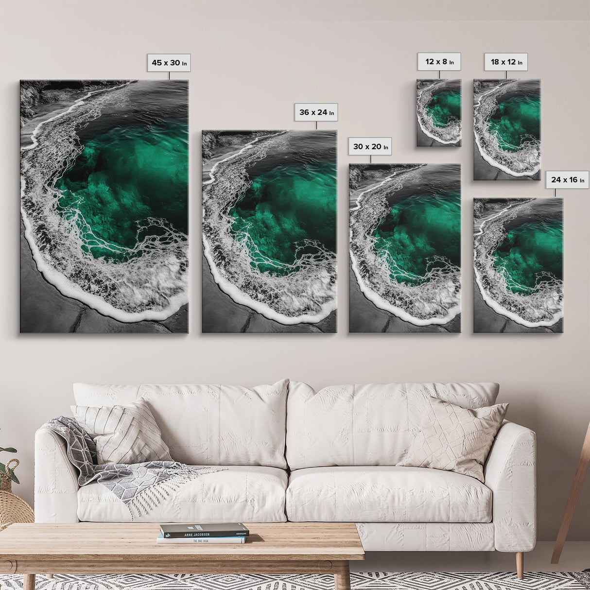 Ocean, Emerald Waters, Coastal Wall Art, Framed Canvas Print, Beach Aesthetic, Nautical Decor, Sea Foam Waves, Tranquil View