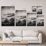 Misty Coast, Black White Art, Framed Canvas Print, Coastal Landscape, Foggy Ocean, Living Room Art, Nautical Decor, Monochrome Art
