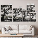 Tree Silhouette, Black White Art, Canvas Print, Dramatic Landscape, Coastal Wall Art, Nature Scene, Monochrome Decor, Minimalist Art