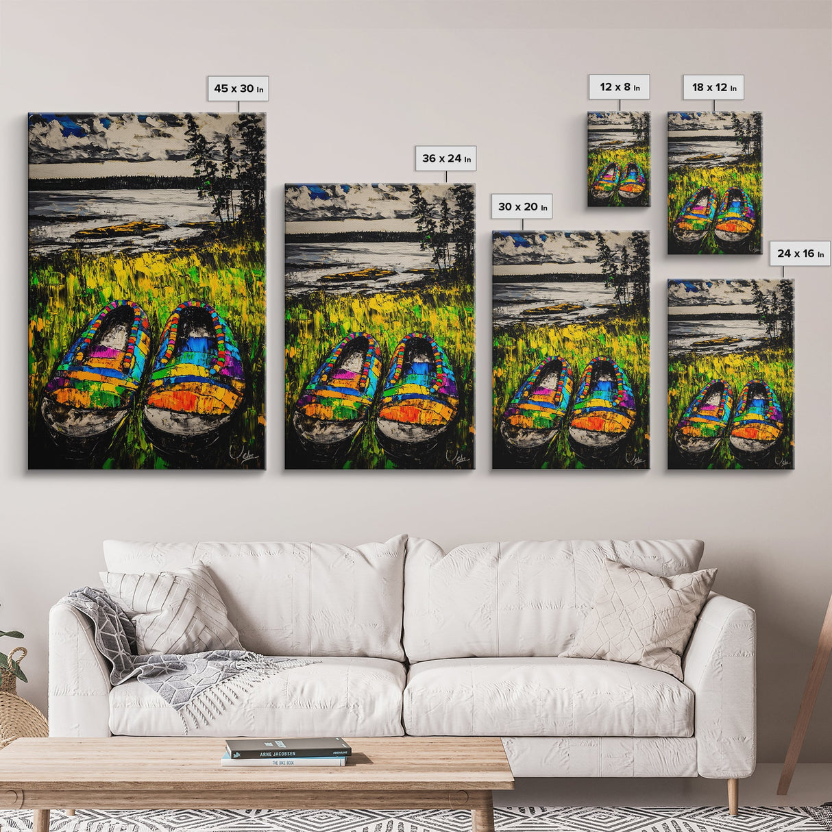 Boho Shoes, Colorful Summer Art, Coastal Decor, Relaxing Nature Scene, Eclectic Wall Art, Abstract Expressionism, Canvas Print