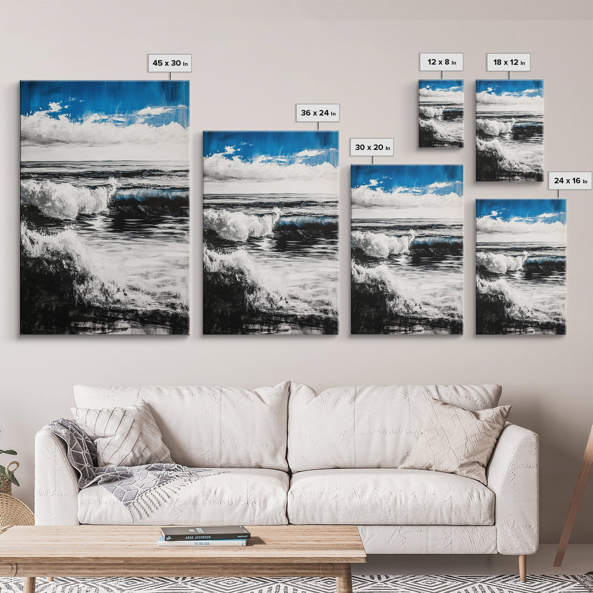 Ocean Horizon, Abstract Painting, Blue Waves, Canvas Print, Modern Seascape, Minimalist Beach Decor, Contemporary Wall Art