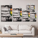 Palm Tree, Coastal Abstract, Beach Landscape, Framed Canvas Print, Tropical Wall Art, Black and White Painting, Modern Home Decor