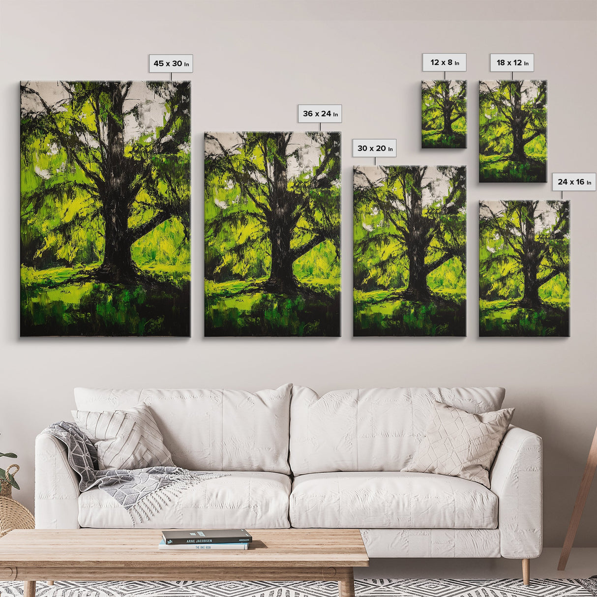 Majestic Tree, Forest Green, Nature Inspired, Framed Canvas Print, Botanical Wall Art, Office Wall Decor, Boho Landscape