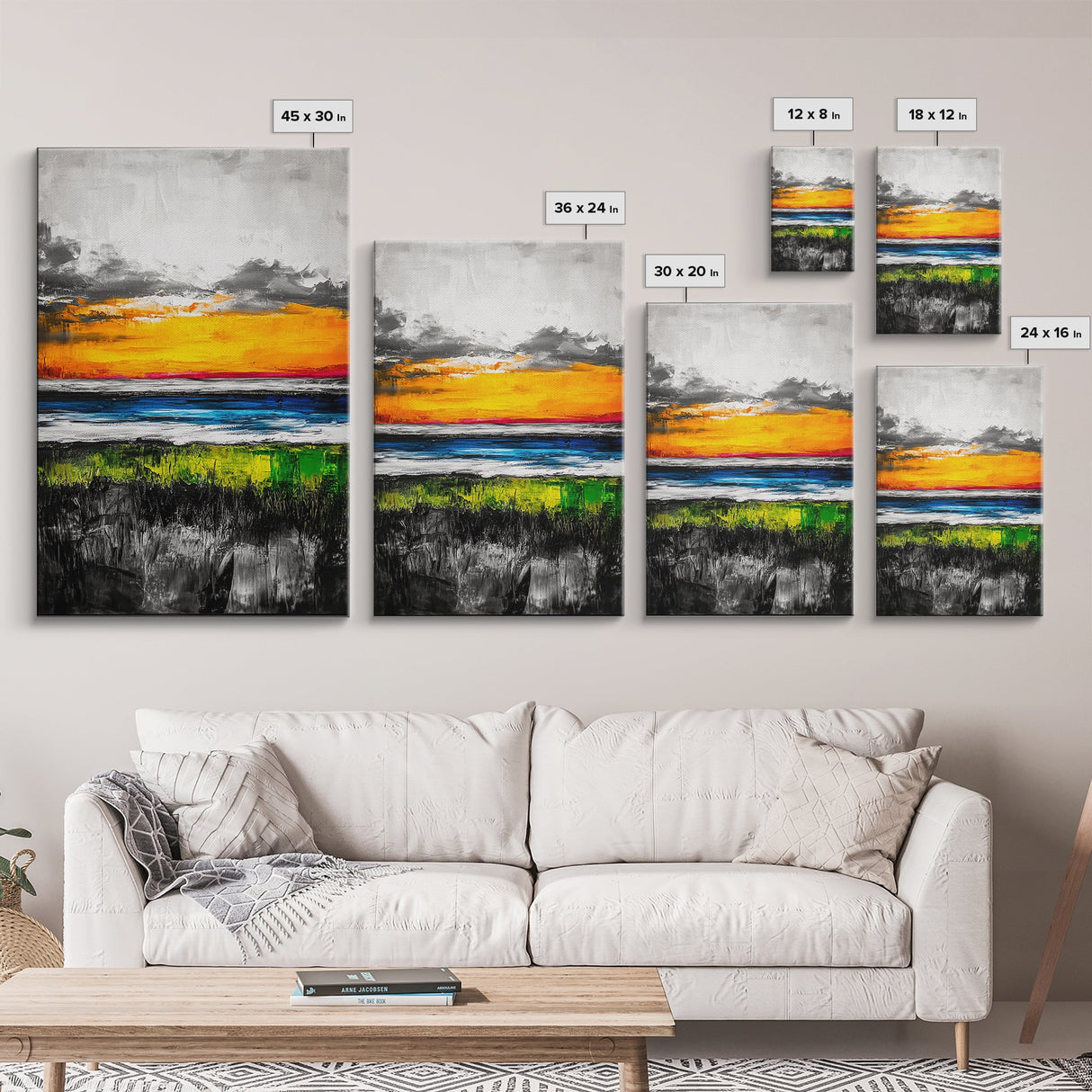 Vibrant Sunset, Ocean Horizon, Dramatic Sky, Framed Canvas Print, Coastal Home Decor, Living Room Wall Art, Abstract Art