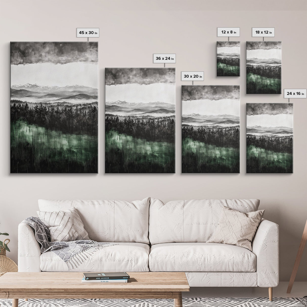 Misty Mountains, Moody Wall Art, Rustic Home Decor, Cabin Wall Art, Neutral Aesthetic, Black and White, Framed Canvas Print