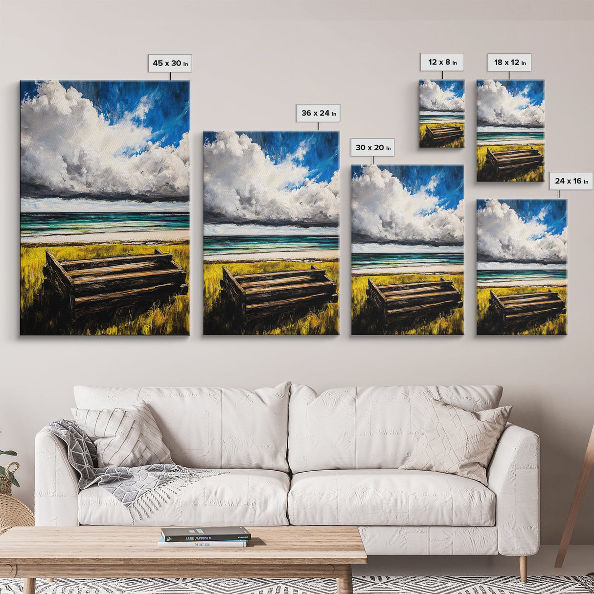 Ocean Bench, Coastal Landscape Art, Beach House Wall Decor, Relaxing Seaside Scene, Serene Water View, Framed Canvas Print