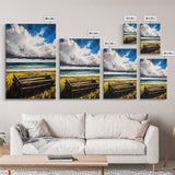 Ocean Bench, Coastal Landscape Art, Beach House Wall Decor, Relaxing Seaside Scene, Serene Water View, Framed Canvas Print
