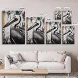 Pelican Portrait, wildlife wall art, coastal nature painting, black and white bird decor, modern beach house print, framed canvas print