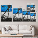 Abstract Blue Horizon, modern minimalist art, bold blue painting, industrial decor, expressive wall art, framed canvas print, office wall