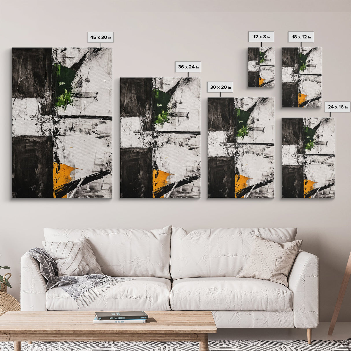 Greenery Abstract Painting, Textured Black White Art, Canvas Print, Minimalist Wall Art, Living Room Decor, Modern Home Accent